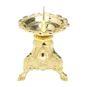 Chandelier en laiton doré baroque orné, avec coupelle festonnée et pointes, pour bougie pilier, décoration de table vintage pour la maison, vente en gros - Product Image 5