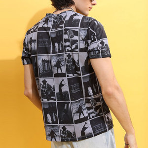 T-shirt surdimensionné en tricot pour homme, 100% coton, streetwear, hip hop, toutes les couleurs, lavage à l'acide, logo personnalisé, t-shirts vintage - Product Image 4
