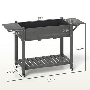 Fioriera Rialzata in Legno Grigia con Ruote Bloccabili, Ripiano Inferiore e Fori di Drenaggio - Forniture da Giardino - Product Image 3