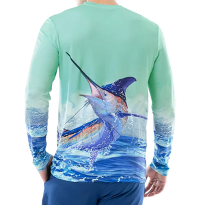 เสื้อตกปลาแขนยาวคุณภาพสูง UPF50+ แห้งเร็ว ผลิตจากโพลีเอสเตอร์ ลายพิมพ์มหาสมุทร รับสกรีนโลโก้ เสื้อผู้ชาย จำหน่ายจำนวนมาก - Product Image 4