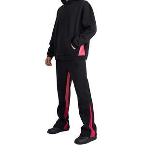 Survêtement à capuche pour homme de haute qualité, noir et rose, coupe ample, sweat-shirt et pantalon long pour un style décontracté - Product Image 1