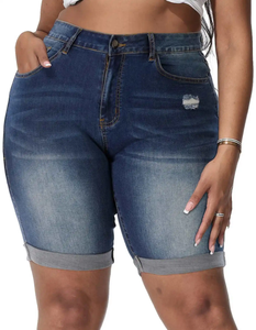 Nouvelle Arrivée Short en jean mini taille haute pour femme, effet ventre plat, avec revers en jean - Product Image 2