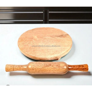 Premium Dark Acacia Wood Chakla Belan Set Handcrafted Rolling Board and Pin for Roti Chapati Kitchen and Dining <b>Essentials</b> - Product Image 2