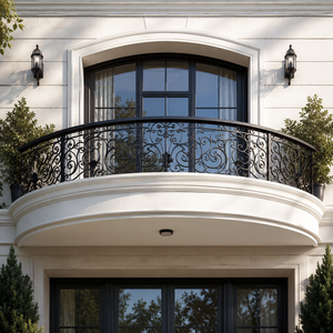 Luxury Curved Wrought Iron Balcony Railing Decorative Outdoor Black Metal Guardrail for Villa Mansion Terrace Balcony - Product Image 1