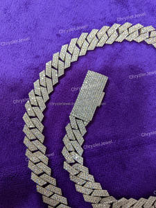 14MM 20 Pouces Ensemble de Main en Argent Sterling VVS Clarté Moissanite Diamant Hip Hop Glacé Chaîne Cubaine Collier pour Homme Femme - Product Image 6