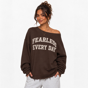 Long Sleeve Off Shoulder Pullover Sweatshirt Women French Terry Oversized Shirt Off The Shoulder Embroidered Fleece <b>Top</b> Ladies - Product Image 1
