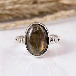 SHYAM JEWELRS Handmade 925 Sterling Silver Blue Fire <b>Labradorite</b> <b>Ring</b> Matte Finish Oval Gemstone Statement Band Artisan - Product Image 1