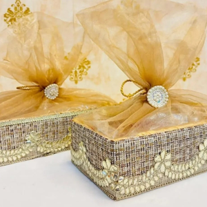 Traditional Indian Embroidered <b>Gift</b> Tray with Organza Net Cover Ethnic <b>Wedding</b> Favor Box for Sweets and Jewelry <b>Hampers</b> - Product Image 3