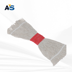 A&S Heavy Duty Natural White Cotton <b>Mop</b> Head with 5" Red Head Band Loop End - Product Image 3