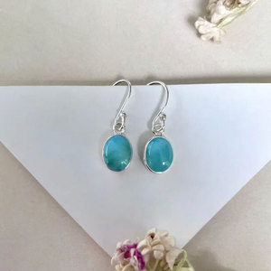 Boucles d'oreilles pendantes ovales en argent sterling faites à la main, avec pierre turquoise naturelle bleu sarcelle, style minimaliste bohème, bijoux de mariage, cadeau - Product Image 3