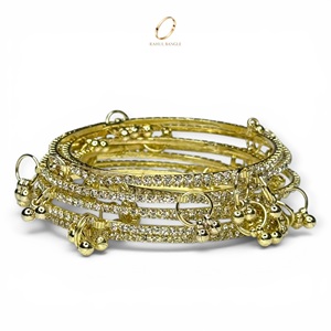 Fashion Kashmiri Womens Gold Plated Crystal Ghungroo <b>Charm</b> Traditional Lightweight Pearl Bangles Party Wedding Wear Wholesale - Product Image 4