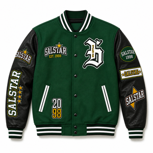 Veste universitaire personnalisée pour homme, veste bomber de baseball verte et noire, veste Letterman brodée, OEM, marque privée, streetwear - Product Image 1
