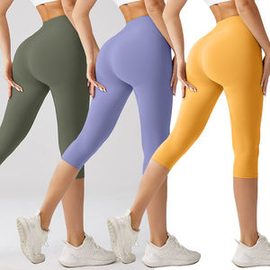 Leggings Capri taille haute couleur unie, extensibles, respirants, effet push-up, pour femme, pour le yoga, le sport et la gym - Product Image 1