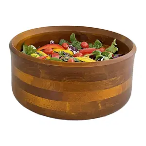 Mangkuk Salad besar kayu akasia padat mangkuk Salad kayu Solid mangkuk Salad dengan server Set untuk Chip Popcorn Salad buah