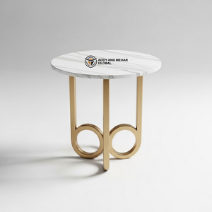 Luxury Round White Marble Top <b>Stool</b> with Gold Geometric Metal Base Modern Decorative Accent Side Table <b>for</b> Hotel & Home Decor - Product Image 5