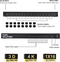 Divisor HDMI SYONG 1x16, Distribuidor de Video, Convertidor HD 4K60HZ, 1 Entrada y 16 Salidas para PS3, PS4, XBOX, Laptop, PC a Múltiples Monitores y TV