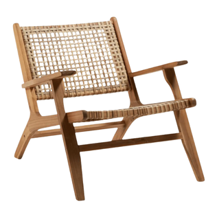 Fauteuil de jardin en bois de style mid-century modern, mobilier d'extérieur, une place, dossier tressé, fabrication en Indonésie - Product Image 5