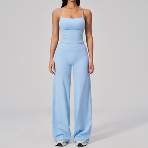 Combinaison de yoga pour femme à col montant, longue, à jambes évasées, sans couture, avec fermeture éclair sur le devant, couleur unie, en spandex et polyester, ensemble 1 pièce - Product Image 3