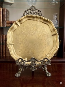 Plats et assiettes de mariage rectangulaires décoratifs en laiton gravé doré, écologiques, faits à la main avec incrustations dorées, style vintage - Product Image 2