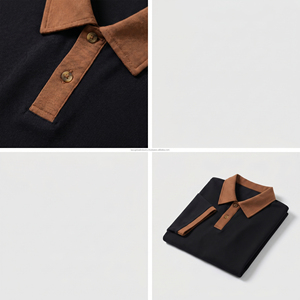 T-shirt de golf personnalisé pour homme, col contrastant noir et marron, en piqué de coton tricoté respirant, manches courtes, été - Product Image 6