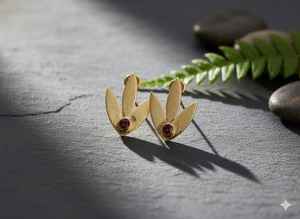 Pendientes de Plata de Ley 925 con Baño de Oro de 14K, Diseño de Hoja con Rubí y Gema Verde, Acabado Mate - Product Image 4