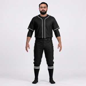 Uniforme de Béisbol para Hombre Adulto, Conjunto de Pantalones y Jersey Sólido, Transpirable, 100% Poliéster, Antibacterial, Nombre del Equipo Personalizado, Corte Regular, con Botones - Product Image 1