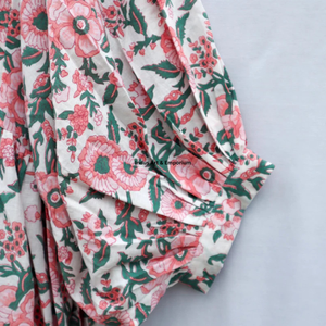 Beautiful Floral Hand Block Printed Cotton Dress for Women Indus <b>Art</b> & Emporium Pink 3/4 Sleeves Summer Casual Wear - Product Image 3