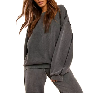 Sweat-shirt à capuche oversize pour femme, couleur unie, épaules tombantes, manches longues, tricoté en polyester/coton, avec logo frontal, pour l'hiver et l'automne - Product Image 1
