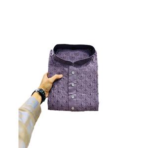 FANCY RAYON BORDADO SECUENCIA TRABAJO HOMBRE KURTA PIJAMA PÚRPURA - Product Image 1