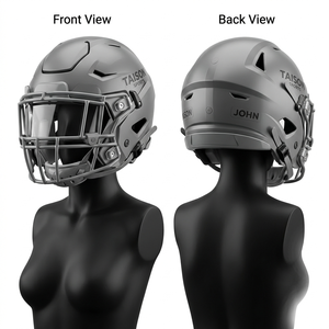 Masque de football américain en polycarbonate 320 GSM de qualité supérieure, argent mat, multi-ventilations, logo personnalisé par transfert thermique - Product Image 1