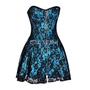 Corset amincissant en dentelle turquoise avec baleines en acier et bustier en maille noire pour robe – Vente en gros - Product Image 6