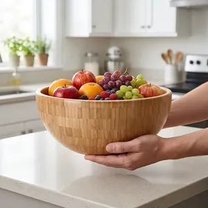 Cuenco de madera para servir, cuenco redondo para mezclar, cuenco para ensalada y postre, para exhibir frutas en bodas, cuenco para servir palomitas de maíz, cuenco para sopa - Product Image 1