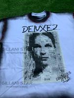 T-shirt imprimé Deluxez à col rond et manches courtes pour homme, style streetwear, en jersey de coton, coupe classique, avec bordure contrastante et logo sur le devant