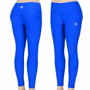 High-Waist Blue Yoga <b>Leggings</b> Full Length stretch Polyester Four-Way Stretch Solid Color Contrast Stitch Design - Product Image 1