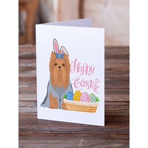 Whimsical A7 Tamaño 5x7 Blue Tan Yorkshire Terrier Tarjetas de felicitación de Pascua Paquete de 8 tarjetas de nota en blanco con sobres - Product Image 2