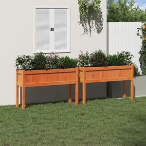 Ensemble de 2 jardinières en bois de pin massif de taille moyenne, couleur brun ciré, pour plantes et fleurs - Product Image 3