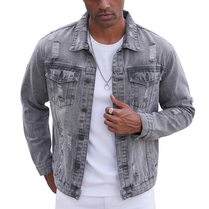 Blouson Bomber Unisexe en Jean Délavé Bleu Clair Effet Usé avec Fermeture Éclair Manches Longues Vêtement d'extérieur Camouflage Printemps Formel - Product Image 6
