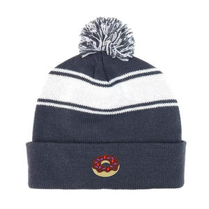 Cute Embroidered Donut Beanie <b>Hat</b> with <b>Pom</b> <b>Pom</b> Color Blocking Knit Winter Cap for Adults Unisex Casual Style - Product Image 1