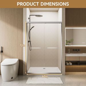 Porta Doccia Scorrevole Doppia 152 cm L x 183 cm A, Telaio in Alluminio Cromato, Vetro Temperato Trasparente Nano-Coated 6mm, Doppio Acciaio Inossidabile - Product Image 5