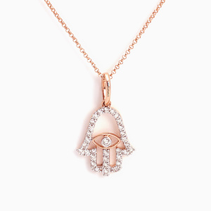 Colgante de compromiso de lujo con diamante cultivado en laboratorio en forma de mano de Hamsa, chapado en rodio para mujer, disponible en oro de 10K, 14K, 18K y plata 925, 935. - Product Image 3