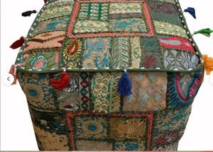 Puf cuadrado Vintage indio cubierta Patchwork piso PUF tradicional Vintage PUF cubierta étnica - Product Image 4