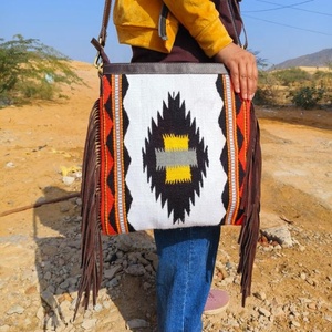 Western Stylish Saddled <b>Blanket</b> Handbag Handcrafted Tooled Strap Aztec Leather Sling Bag Vintage Multi Color Top Handle Bag - Product Image 5
