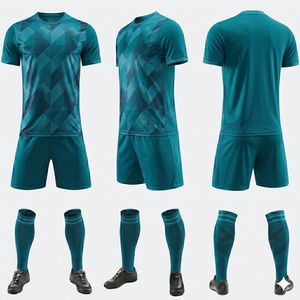 Ensemble de maillots de football pour hommes, imprimé géométrique turquoise, manches courtes, polyester respirant, uniforme toutes saisons, taille adulte - Product Image 1