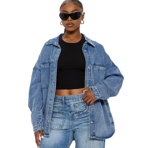 Women Latest Denim Jeans Shirt Denim Women <b>Long</b> <b>Sleeve</b> Button Up Double Pocket Denim Shirt Light Wash Casual Blue <b>Tops</b> - Product Image 6