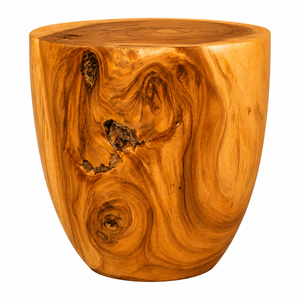 Taburete Otomano Kala Exotic de Madera Maciza de Suar con Acabado Miel, Diseño Escultural Moderno y Orgánico de Primera Calidad para Sala de Estar, No Plegable - Product Image 4