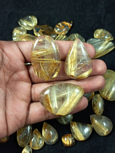 Pierres précieuses naturelles de rutile doré en vrac, fournisseur de cabochons, pierres à facettes, cristal, vente en gros, exportation Inde - Product Image 5