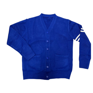 Cardigan Unisexe Bleu en Chenille Personnalisé 2026 pour Fraternités et Sororités, Boutonné, Style Universitaire, Tricoté avec Lettres, Vente en Gros OEM - Product Image 1