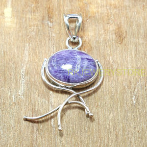 Pendentif ovale en Charoïte violette naturelle, en argent sterling 925, fait main avec fil enroulé, bijou en pierre précieuse, cristal de guérison, pièce maîtresse - Product Image 5