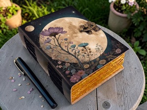 Buffalo Leather Celestial Moon <b>Journal</b> Flower Vintage Grimoire Notebook Sewing Bound Handmade Deckle Paper <b>Diary</b> Multi Color - Product Image 4