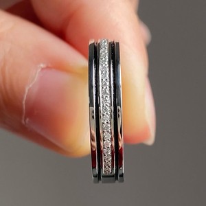 Anillo de Boda de Lujo de Cerámica Negra con Diamantes para Hombre, Oro Blanco de 14K y 18K, Anillo de Aniversario con Diamantes Cultivados en Laboratorio, Venta al por Mayor - Product Image 6
